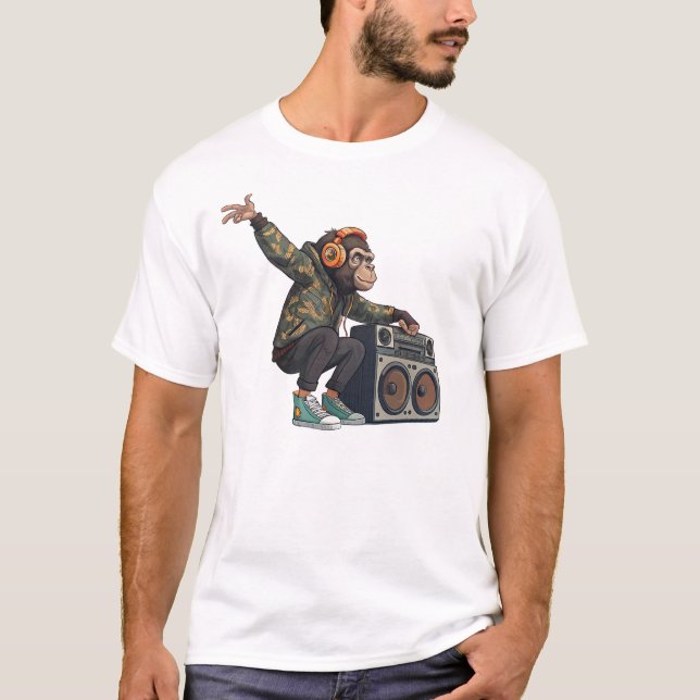 Camiseta Chimpanzee DJ T-Shirt – Cool Music Lover Monkey  (Frente)