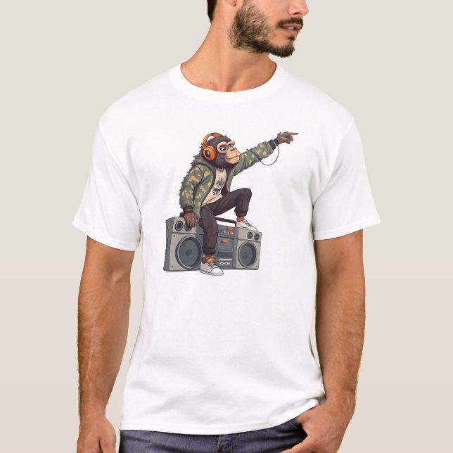 Camiseta Chimpanzee DJ T-Shirt – Funky Music Monkey Tee  (Frente)