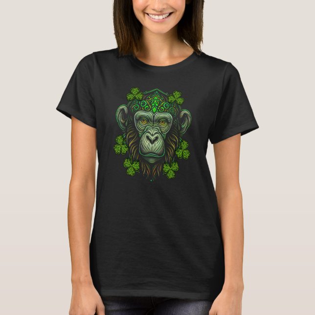 Camiseta Chimpanzee Face Mandala Irish Shamrock C St Patric (Frente)