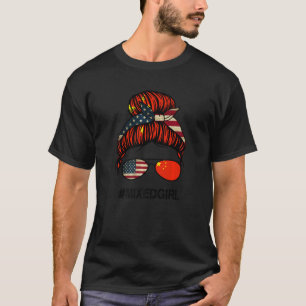 Camiseta China American Flag USA China Messy Bun