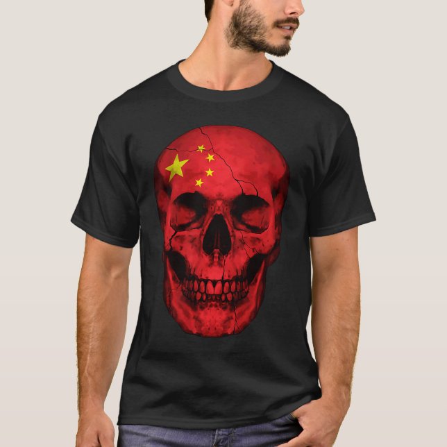 Camiseta China Flag Skull Chinese Roots Proud Patriotic (Frente)