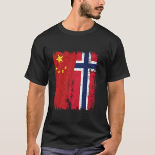 Camiseta China Noruega Metade Bandeira Chinesa Ancestralida
