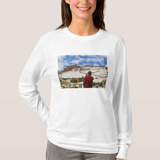 Camiseta China, Tibete, Lhasa, monge tibetano com Potala (Frente)