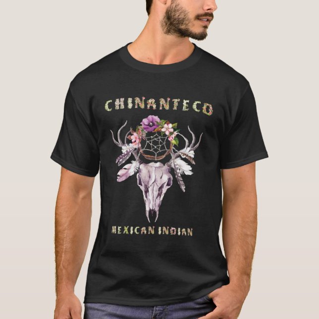 Camiseta Chinanteco Mexican Indian Tribe BOHO Floral Skull  (Frente)