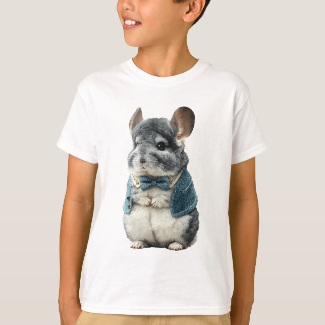 Camiseta Chinchila Infantil com Gravata Borboleta Elegante (Frente)