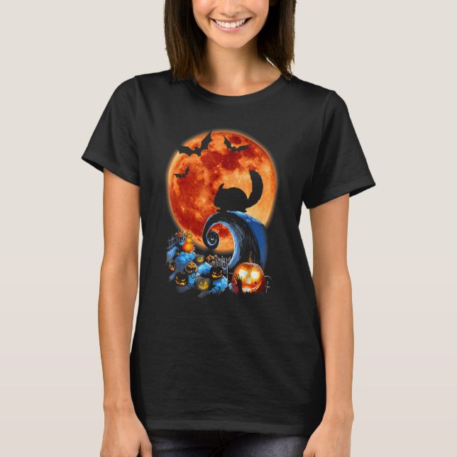 Camiseta Chinchilla E A Lua De Halloween Silhouket (Frente)
