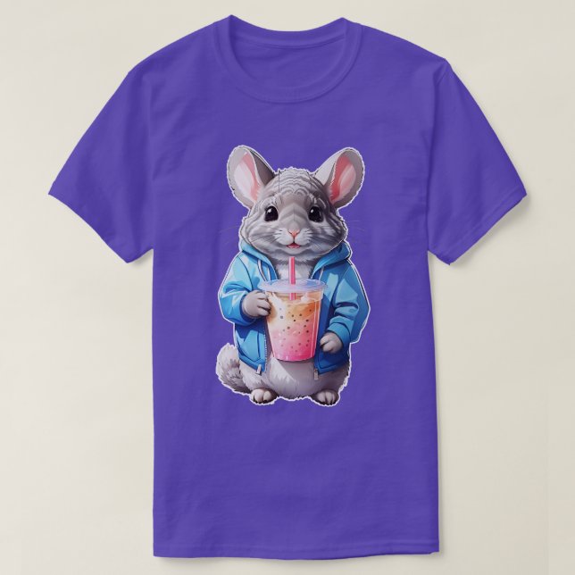 Camiseta Chinchilla em forma de capuz, chá de bolha de capu (Frente do Design)