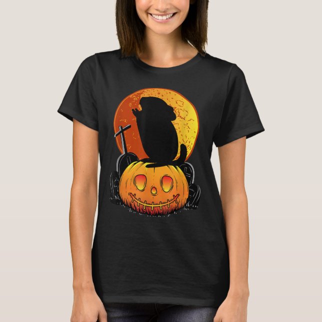 Camiseta Chinchilla Em Pumpkin Gritando No Hallowee Da Lua (Frente)