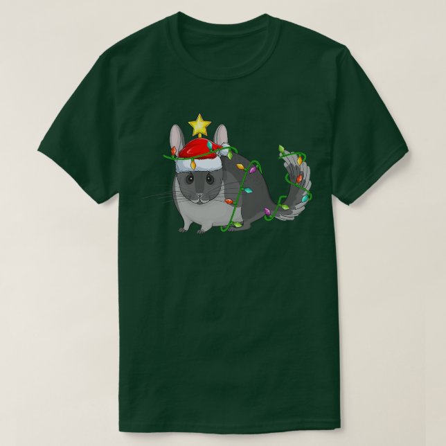Camiseta Chinchilla Lighting Xmas Tree Matching Chinchilla (Frente do Design)