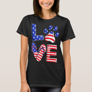 Camiseta Chinelos de Cachorro Amor Pata Bandeira dos EUA 4