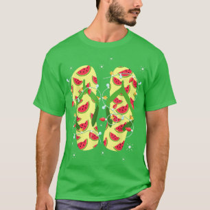 Camiseta Chinelos de Melancia Tropical com Luzes de Natal