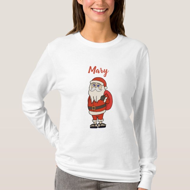 Camiseta Chinelos de Natal do Papai Noel Personalizado (Frente)