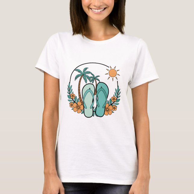 Camiseta Chinelos e Palmeiras Vibes de Verão na Praia (Frente)
