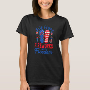 Camiseta Chinelos Fireworks & Freedom Usa Flag 4 de julho
