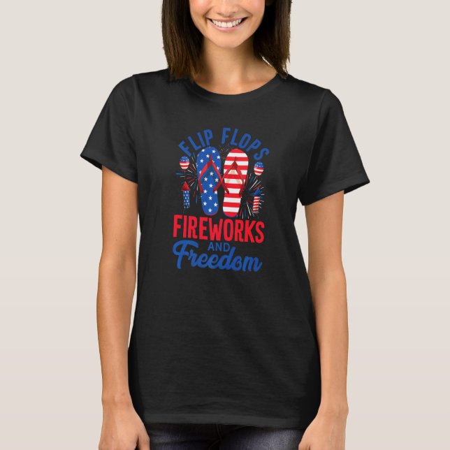 Camiseta Chinelos Fireworks & Freedom Usa Flag 4 de julho (Frente)