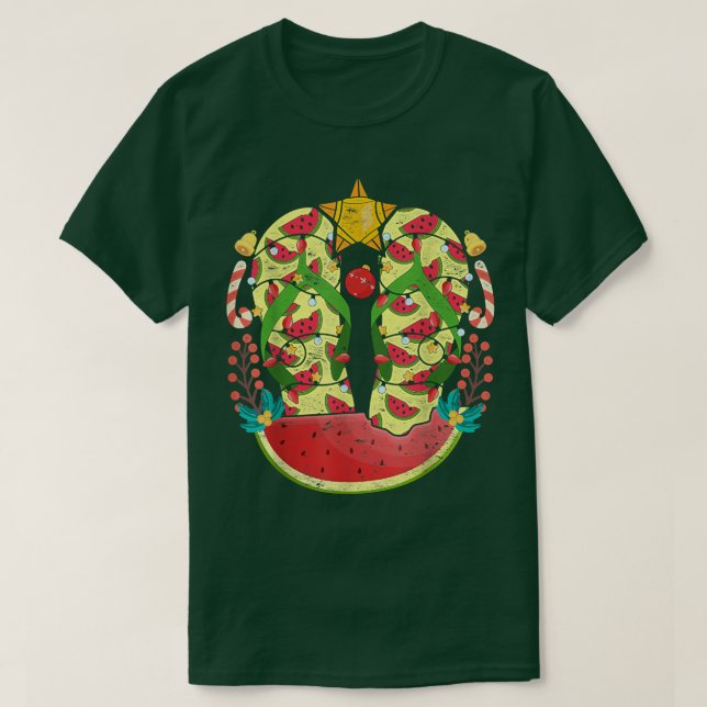 Camiseta Chinelos tropicais Melancia Xmas Luz de Natal (Frente do Design)