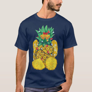 Camiseta Chinelos Tropicais Pineapple Xmas Luzes de Natal