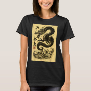 Camiseta Chinês Antigo Dragão Preto Asiático Japonês Ukiyo-