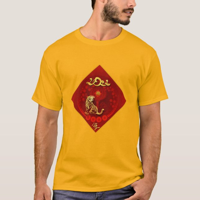 Camiseta Chinês FU Luck Lanterna Tigre Ano Saudação Y Tee (Frente)