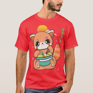 Camiseta Chinês Red Panda Comendo Ramen I Love Ramen Noodle
