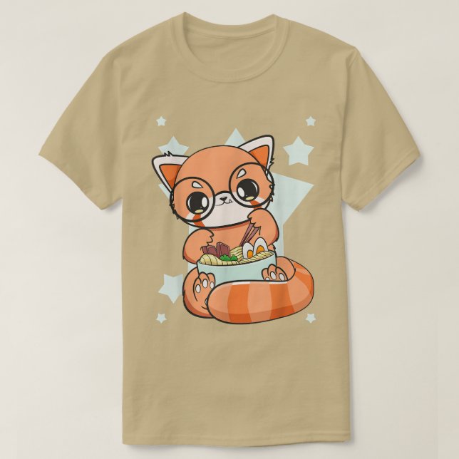 Camiseta Chinês Red Panda Comendo Ramen I Love Ramen Noodle (Frente do Design)