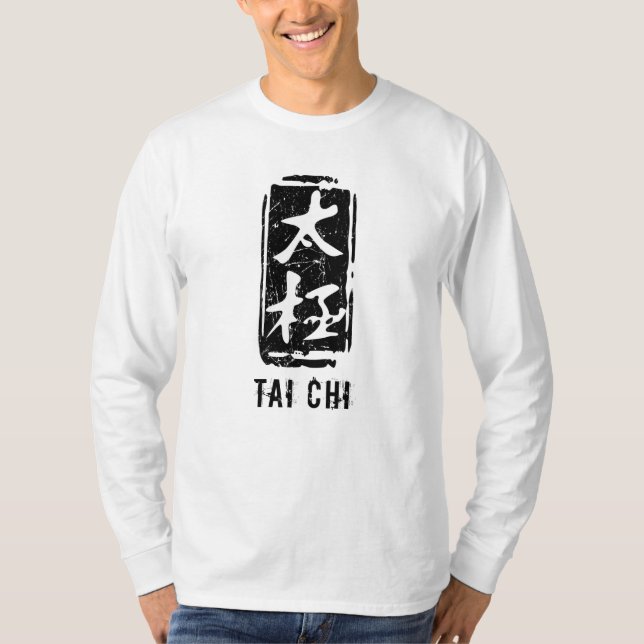 Camiseta Chinês Tai Chi Palavras Black and White Distress (Frente)