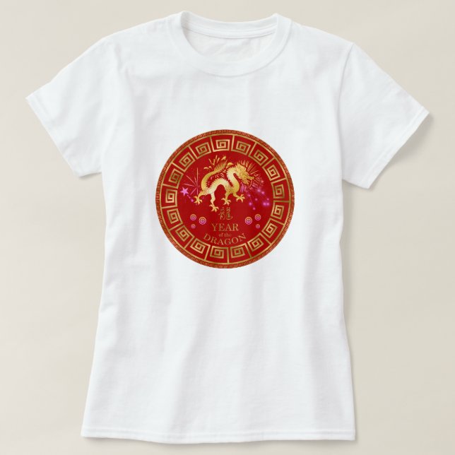 Camiseta Chinês Zodiac Dragon Red/Dourado ID542 (Frente do Design)