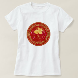 Camiseta Chinês Zodiac Rabbit Vermelho/Dourado ID542