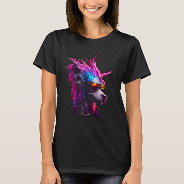 Camiseta Chinese Crested Dog owner Vaporwave Notorious DJ (Frente)