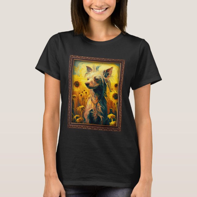 Camiseta Chinese Crested Painting Sunflower Flower Mom Wome (Frente)