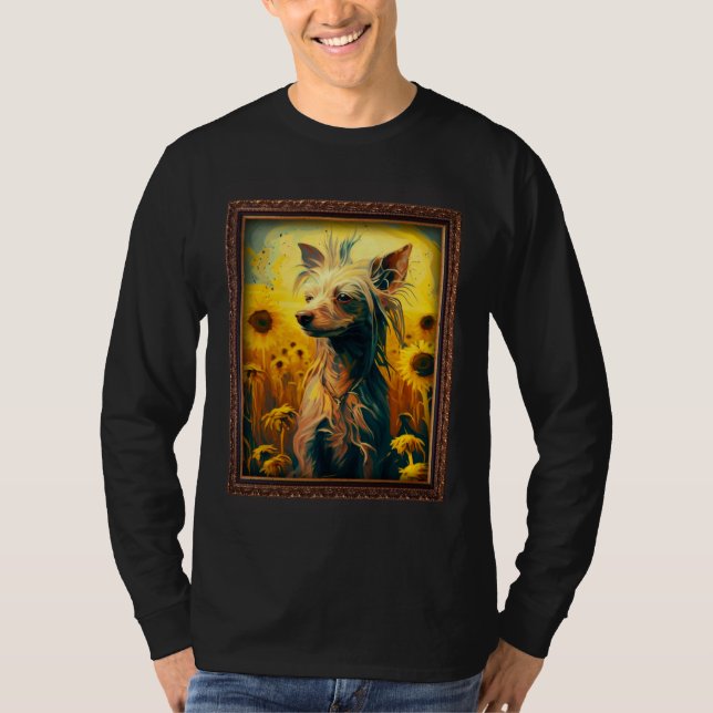 Camiseta Chinese Crested Painting Sunflower Flower Mom Wome (Frente)