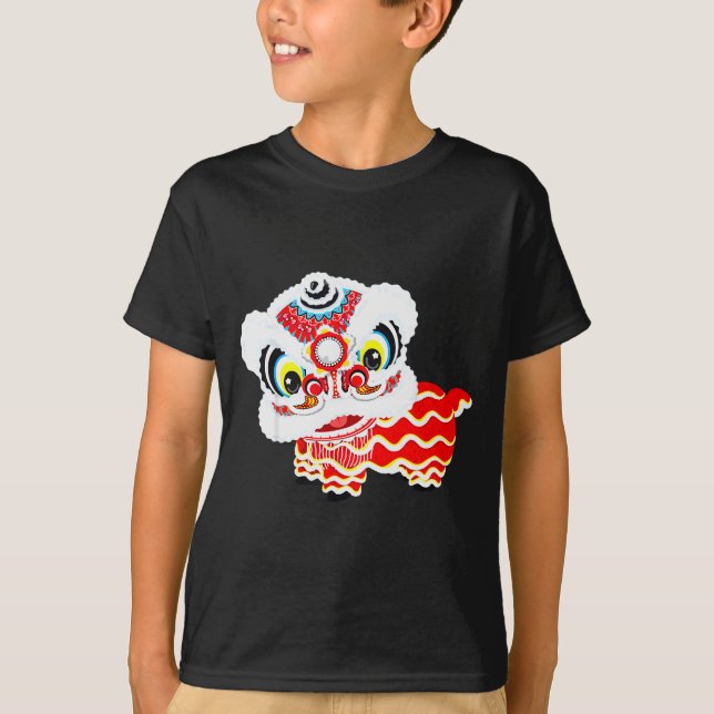 Camiseta Chinese Cute Traditional Dancing Lion Art Happy Ne (Frente)