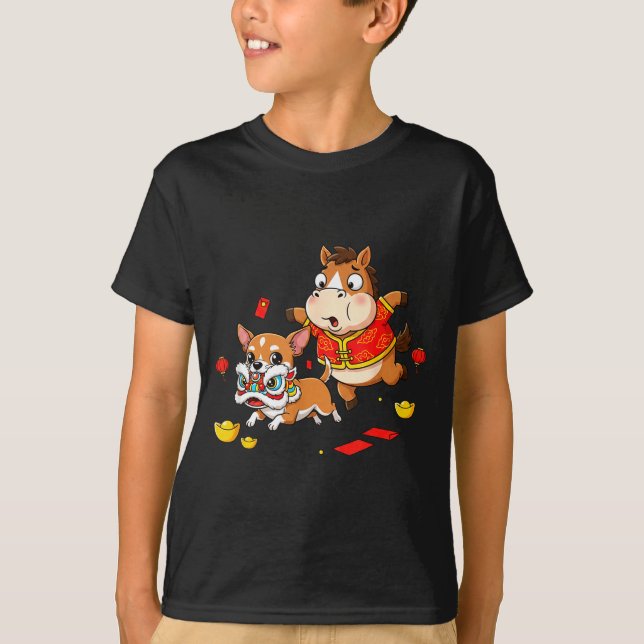 Camiseta Chinese Horse Chihuahua Funny Kid Mens Womens Happ (Frente)