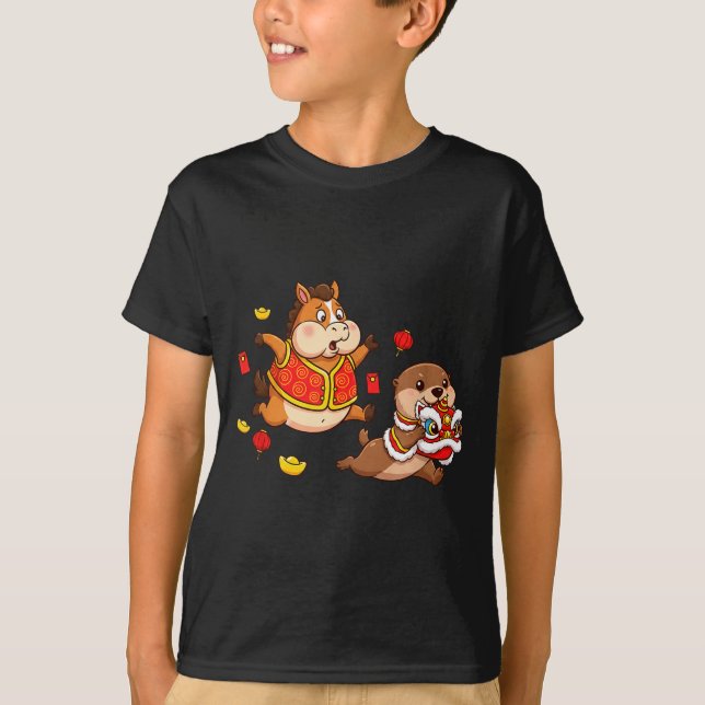Camiseta Chinese Horse Otter Funny Kids Mens Womens Happy N (Frente)