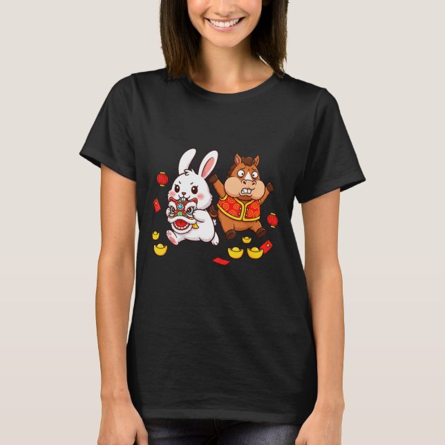 Camiseta Chinese Horse Rabbit Funny Kids Mens Womens Happy  (Frente)