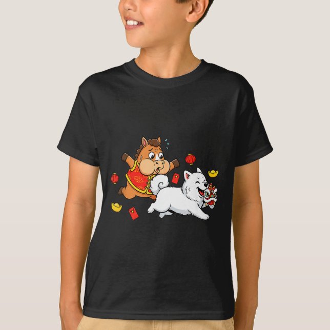 Camiseta Chinese Horse Samoyed Funny Kids Mens Womens Happy (Frente)