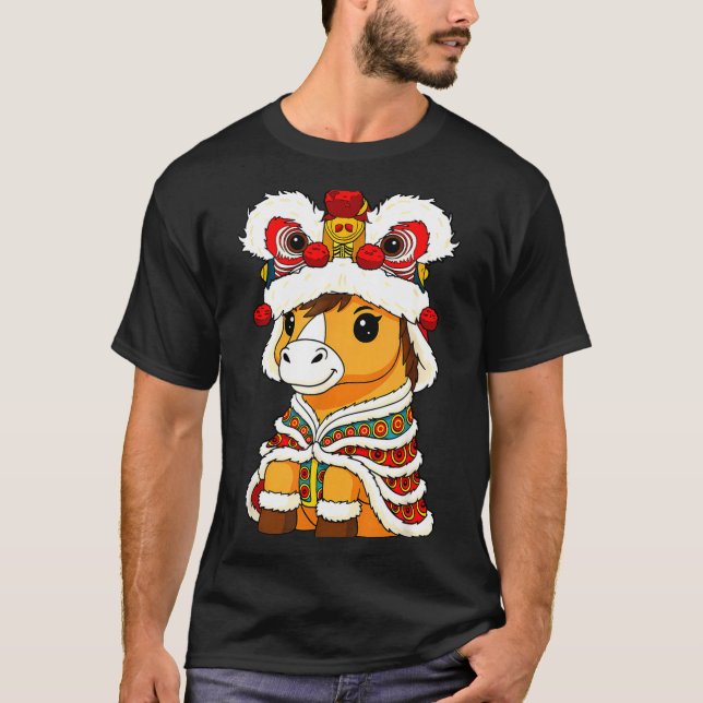 Camiseta Chinese Lunar New Year Lion Dance Cute Horse China (Frente)