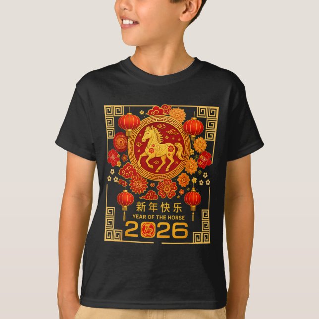Camiseta Chinese Lunar New Year Of Horse 2026 Astrology Zod (Frente)