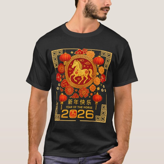 Camiseta Chinese Lunar New Year Of Horse 2026 Astrology Zod (Frente)