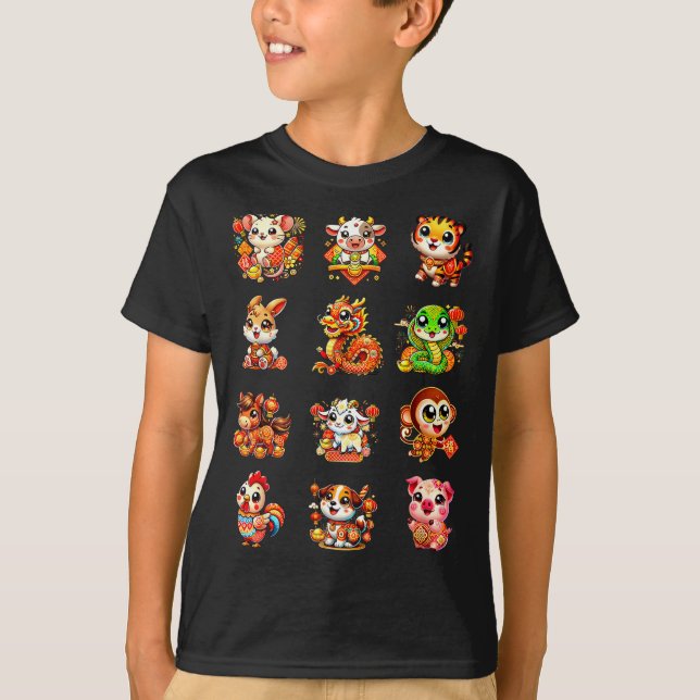 Camiseta Chinese New Year Cute 12 Zodiac Animal Signs Lunar (Frente)