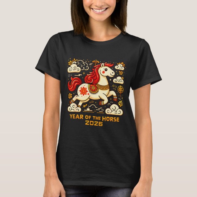 Camiseta Chinese Zodiac Horse 2026 Lunar New Year Art Gift  (Frente)