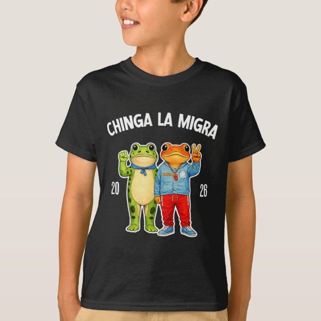 Camiseta Chinga la migra gráfico engraçado de sapo de prote (Frente)