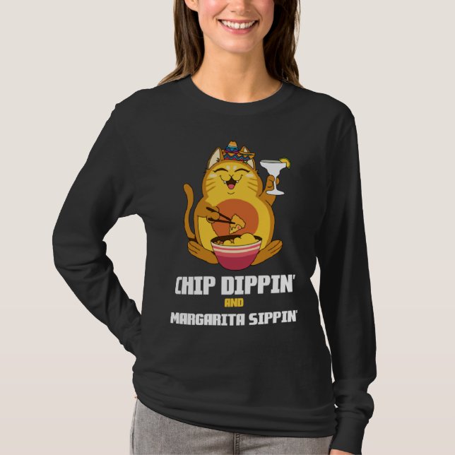 Camiseta Chip Dippin Margarita Sippin Cat Alcohol Cocktail  (Frente)