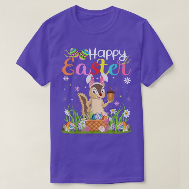 Camiseta Chipmunk Bunny Egg Caçando Engraçado Chipmunk Feli (Frente do Design)