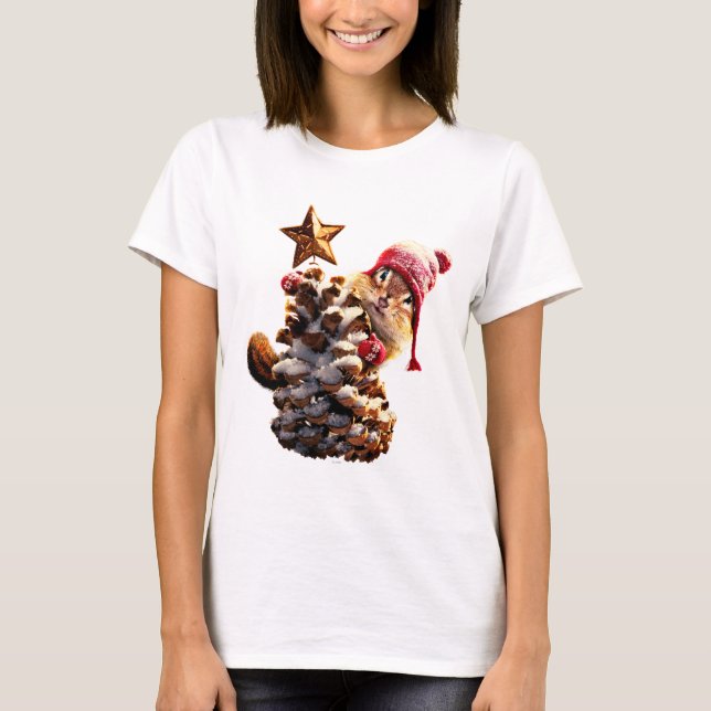Camiseta Chipmunk Com Pine Cone Tree (Frente)