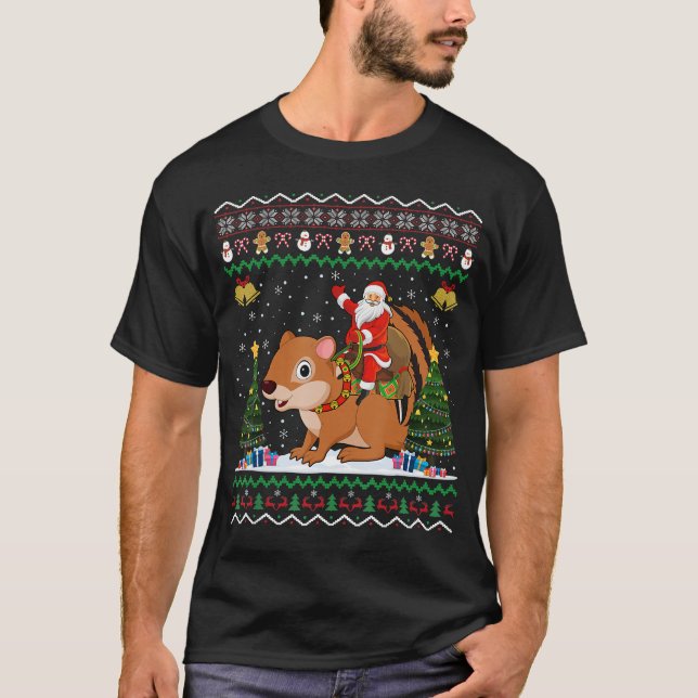 Camiseta Chipmunk Ugly Xmas Gift Papais noeis Andando Chips (Frente)