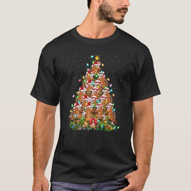 Camiseta Chipmunk  Xmas Lights Santa Chipmunk Christmas Tre (Frente)