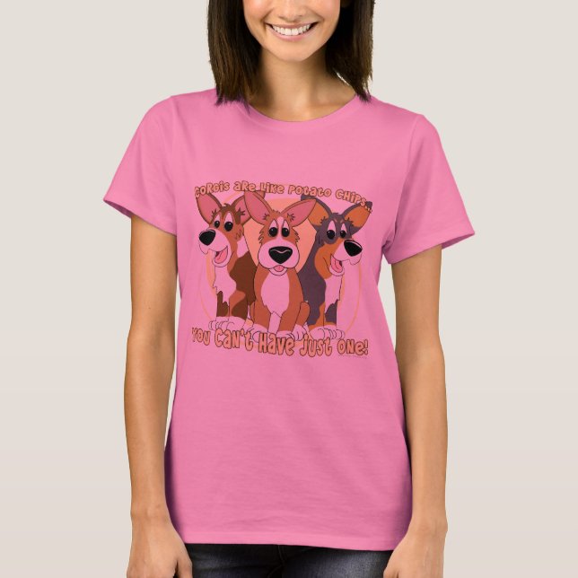 Camiseta Chips de Batata de Corgi - Escada TShirt (Frente)