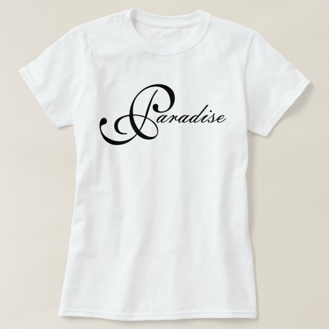 Camiseta Chique icônico e minimalista Paradise script (Frente do Design)