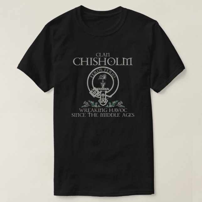 Camiseta Chisholm Colonial Clan crest sobrenome escocês tar (Frente do Design)
